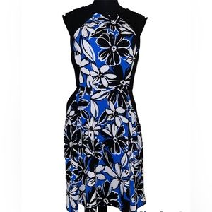 WORTHINGTON - Blue/Black Floral Midi Business Dress (6) [Polyester, Spandex]